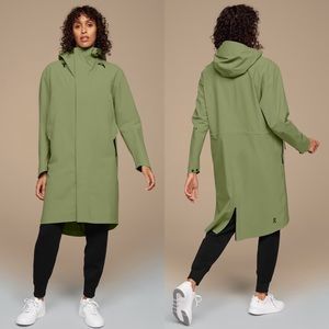 ON RUNNING Waterproof Knee Length Parka Coat in Taiga Green